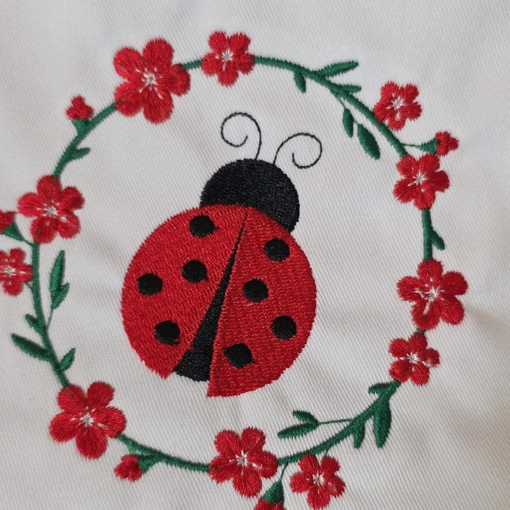 Handcrafted Embroidered Ladybug Gingham Hand Towels Set Of 2 18